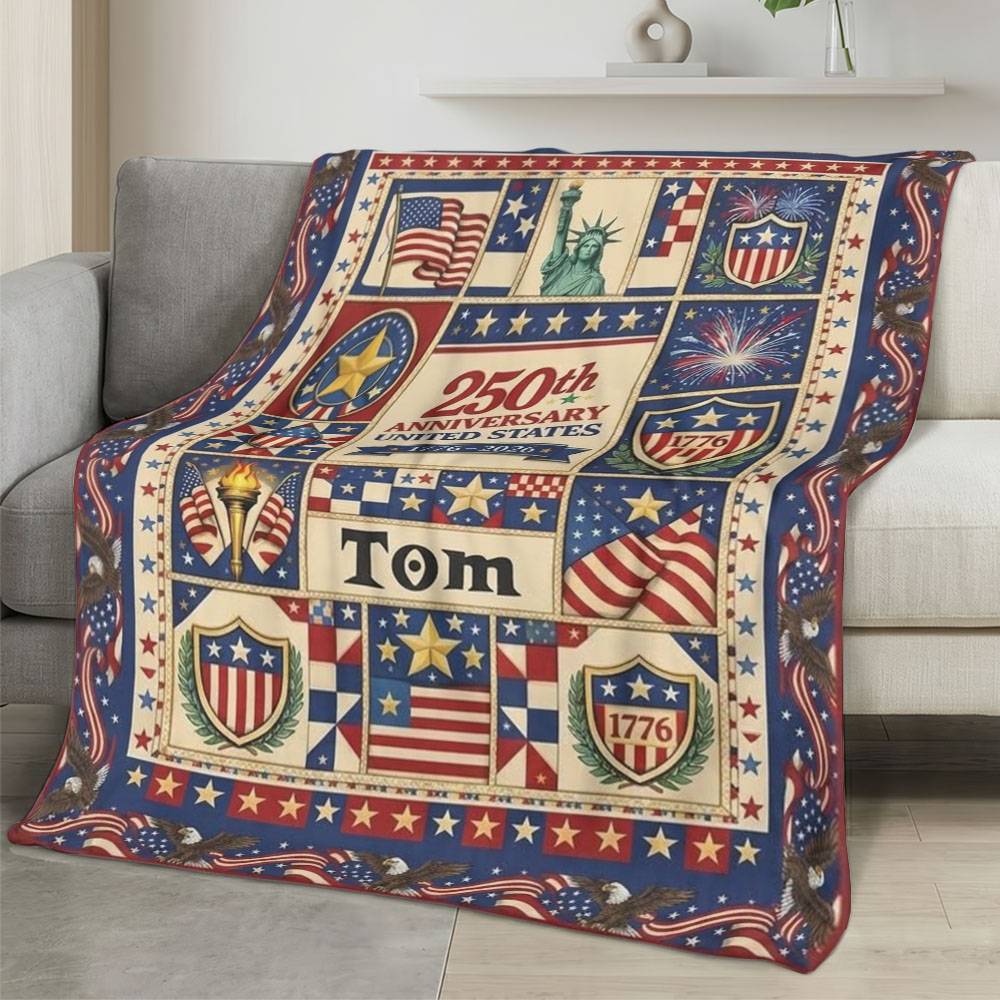 Personalized 4th of July Fleece Blanket Soft Plush American Eagle Patriotic Family Gift 4O7FB81
