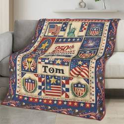 Personalized 4th of July Fleece Blanket Soft Plush American Eagle Patriotic Family Gift 4O7FB81
