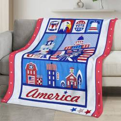 Personalized 4th of July Fleece Blanket Soft Plush American Eagle Patriotic Family Gift 4O7FB84