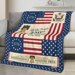 Personalized 4th of July Fleece Blanket Soft Plush American Eagle Patriotic Family Gift 4O7FB87