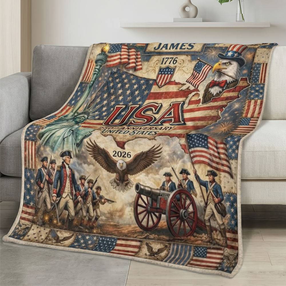 Personalized 4th of July Fleece Blanket Soft Plush American Eagle Patriotic Family Gift 4O7FB88