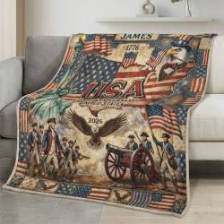 Personalized 4th of July Fleece Blanket Soft Plush American Eagle Patriotic Family Gift 4O7FB88
