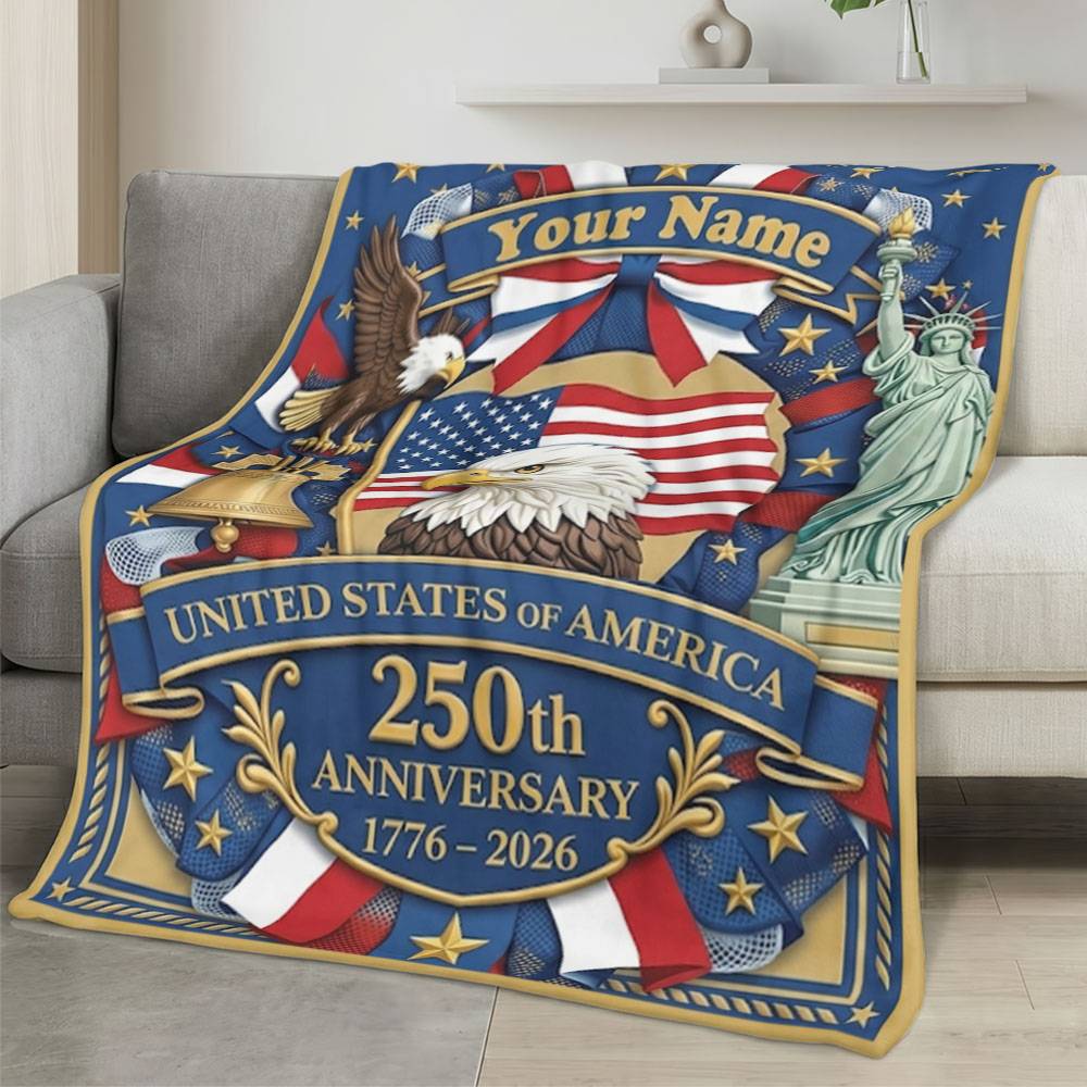 Personalized 4th of July Fleece Blanket Soft Plush American Eagle Patriotic Family Gift 4O7FB9