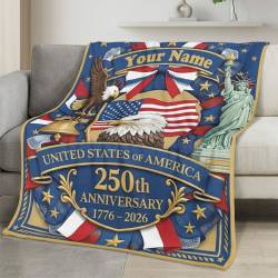 Personalized 4th of July Fleece Blanket Soft Plush American Eagle Patriotic Family Gift 4O7FB9