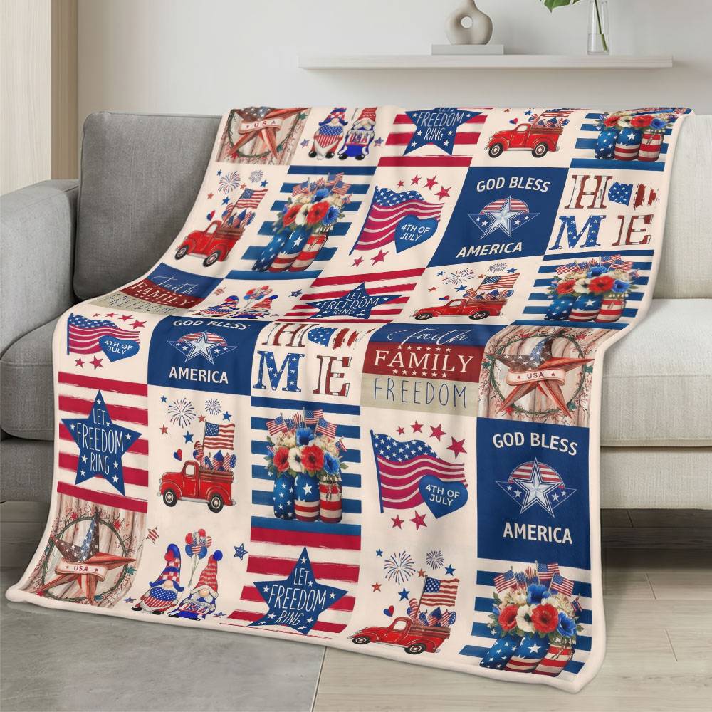 Personalized 4th of July Fleece Blanket Soft Plush American Eagle Patriotic Family Gift 4O7FB91