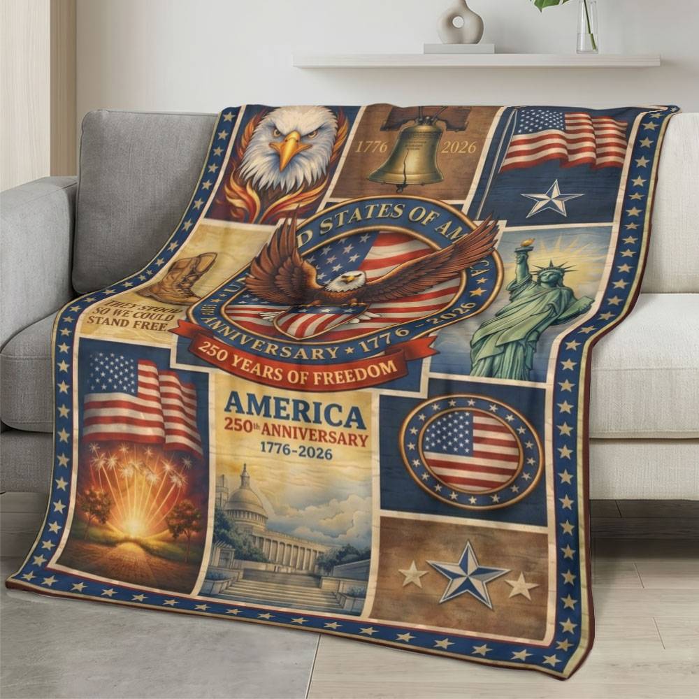 Personalized 4th of July Fleece Blanket Soft Plush American Eagle Patriotic Family Gift 4O7FB94
