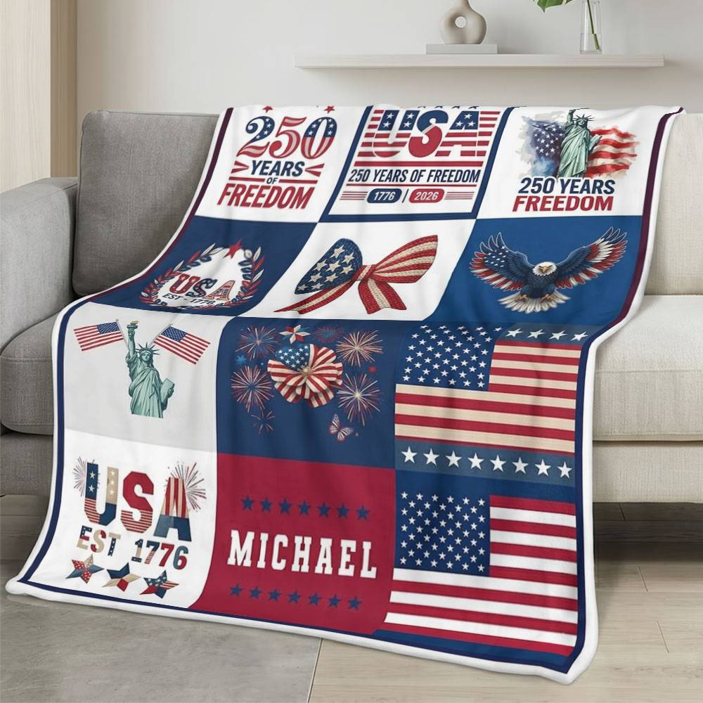 Personalized 4th of July Fleece Blanket Soft Plush American Eagle Patriotic Family Gift 4O7FB95