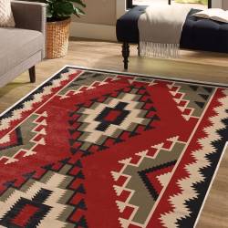 Red Black Geometric Aztec Area Rug Pattern LUX63