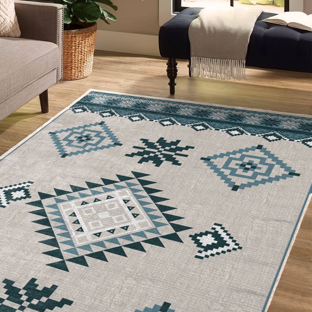 Turquoise Diamond Tribal Aztec Area Rug Pattern LUX66
