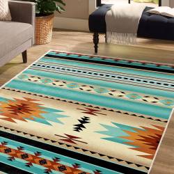 Turquoise Orange Southwestern Aztec Area Rug Pattern LUX67
