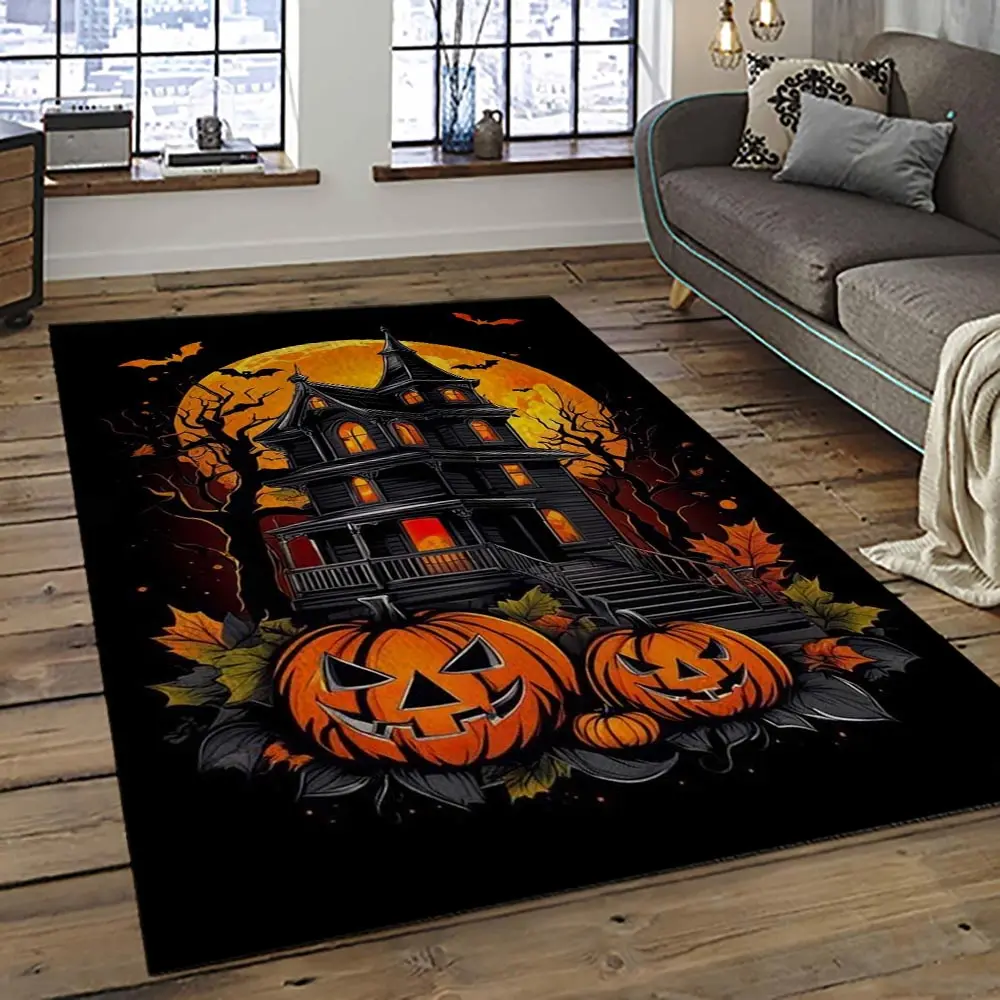 Halloween Style Pumpkin Autumn Retangle Carpet Area Rug Home Decor Halloween Gift HAL57