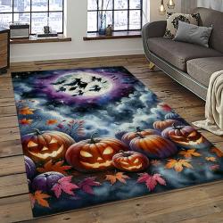 Halloween Style Pumpkin Autumn Retangle Carpet Area Rug Home Decor Halloween Gift HAL60