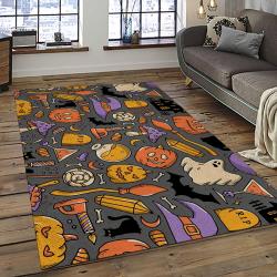 Halloween Style Pumpkin Autumn Retangle Carpet Area Rug Home Decor Halloween Gift HAL61