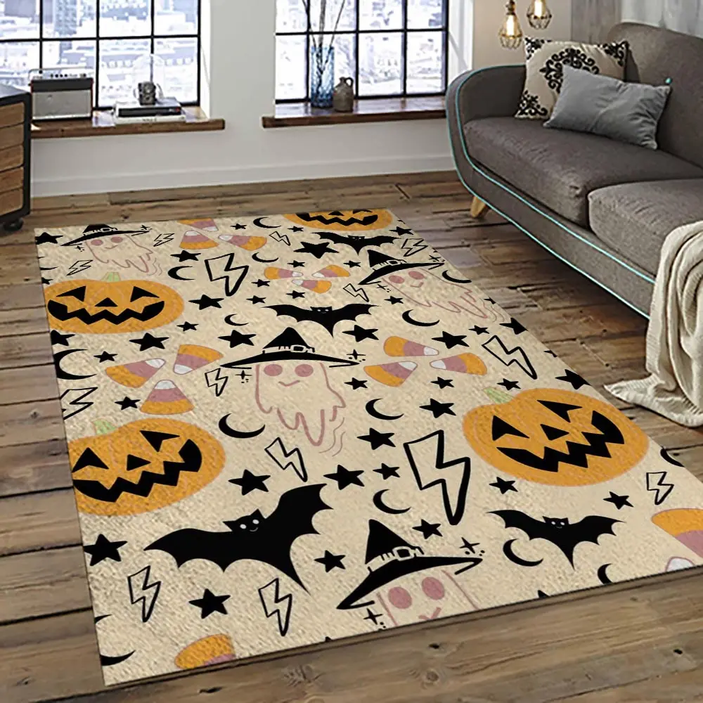 Halloween Style Pumpkin Autumn Retangle Carpet Area Rug Home Decor Halloween Gift HAL71