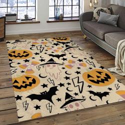 Halloween Style Pumpkin Autumn Retangle Carpet Area Rug Home Decor Halloween Gift HAL71