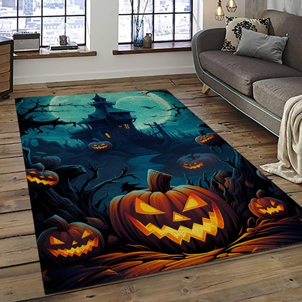 Halloween Style Pumpkin Autumn Retangle Carpet Area Rug Home Decor Halloween Gift HAL89