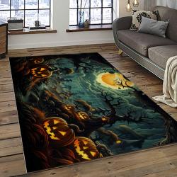 Halloween Style Pumpkin Autumn Retangle Carpet Area Rug Home Decor Halloween Gift HAL92