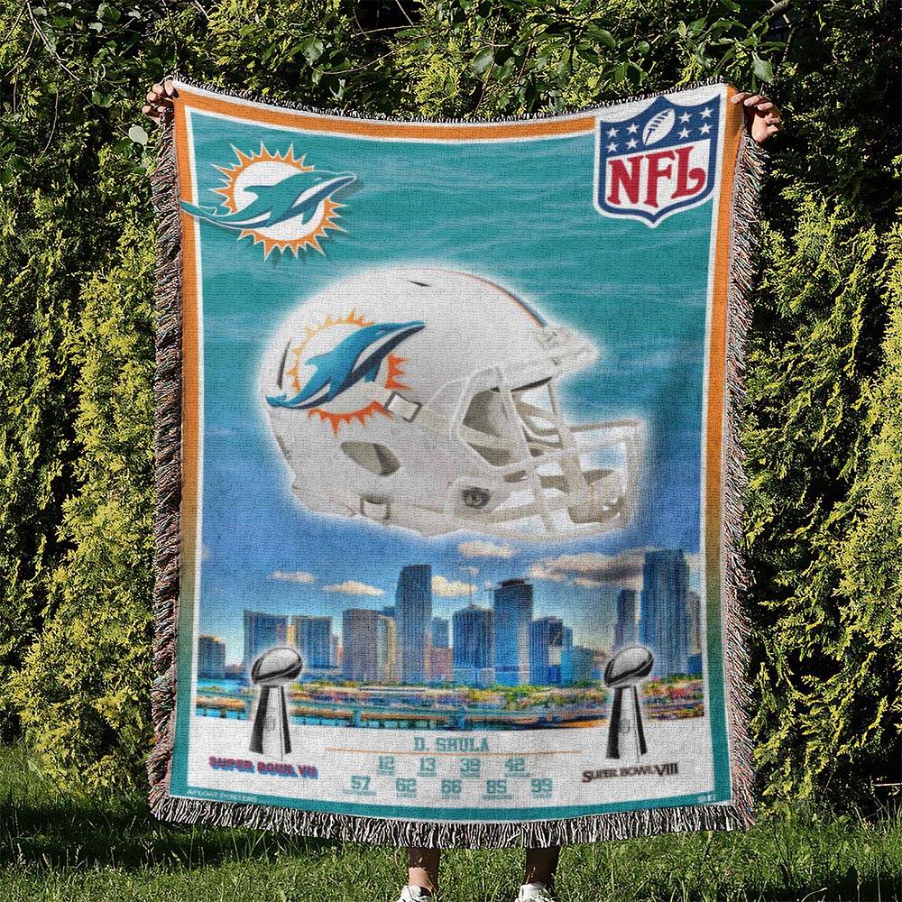 NFL Miami Dolphins Football Team Woven Tapestry Blanket Amazing Gift For Fans And Friends Home Decor MDW11
