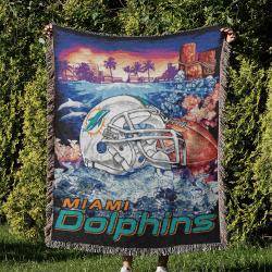 NFL Miami Dolphins Football Team Woven Tapestry Blanket Amazing Gift For Fans And Friends Home Decor MDW45