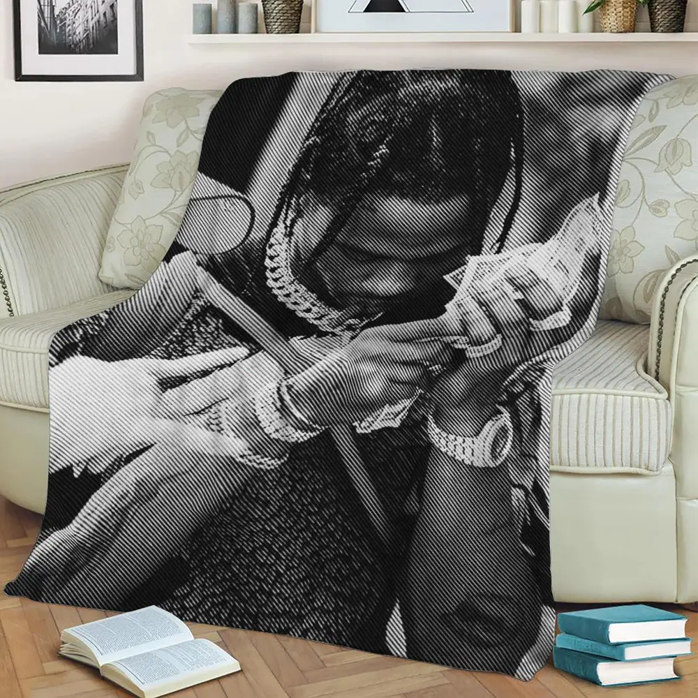 Travis Scott Rapper Hiphop Fleece Throw Blanket Meaningful Gift For Halloween Christmas