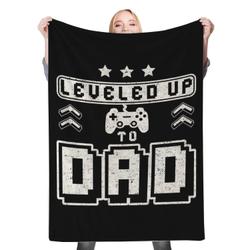 Leveled Up To Dad Fleece Throw Blanket Meaningful Gift For Halloween Christmas