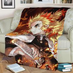 Kyojuro Rengoku Demon Slay Fleece Throw Blanket Meaningful Gift For Halloween Christmas