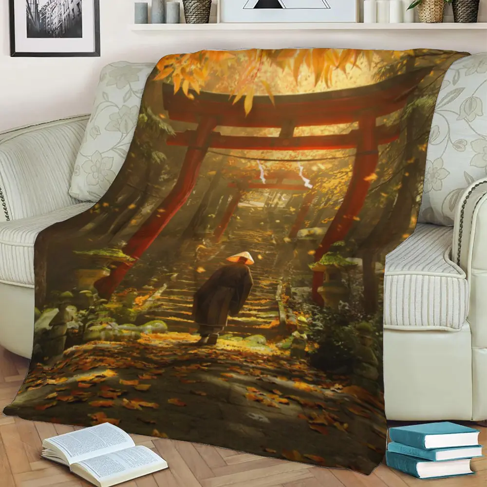 Ghost Of Tsushima Fleece Throw Blanket Meaningful Gift For Halloween Christmas