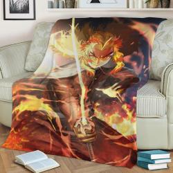 Rengoku Fleece Throw Blanket Meaningful Gift For Halloween Christmas