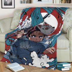 Tanjiro Kamado Fleece Throw Blanket Meaningful Gift For Halloween Christmas
