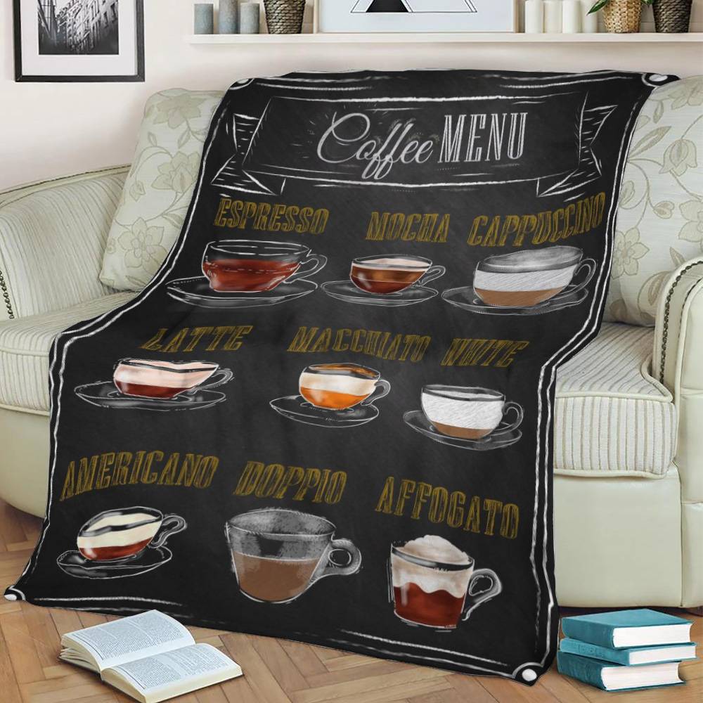 9 In 1 Coffee Menu Vintage Fleece Throw Blanket Meaningful Gift For Halloween Christmas