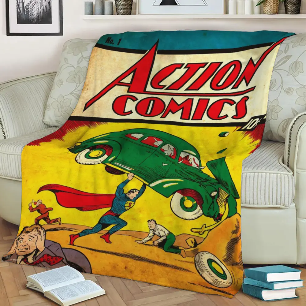 Action Comics Superman By Joe Shuster Fleece Throw Blanket Meaningful Gift For Halloween Christmas