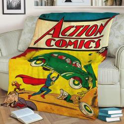 Action Comics Superman By Joe Shuster Fleece Throw Blanket Meaningful Gift For Halloween Christmas