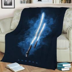 Ahsoka Lightsaber Fleece Throw Blanket Meaningful Gift For Halloween Christmas