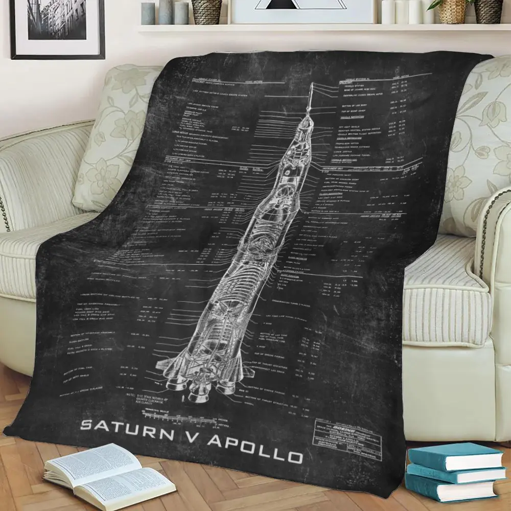 Apollo 11 Saturn V Bluepri Fleece Throw Blanket Meaningful Gift For Halloween Christmas
