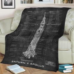 Apollo 11 Saturn V Bluepri Fleece Throw Blanket Meaningful Gift For Halloween Christmas