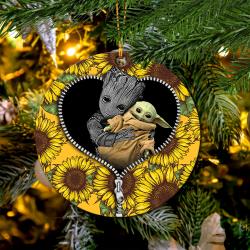 Baby Groot And Baby Yoda Sunflower Zipper Mica Circle Ornament Perfect Gift For Holiday Perfect Gifts For Family On Christmas