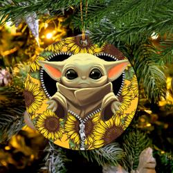 Baby Yoda Sunflower Zipper Mica Circle Ornament Perfect Gift For Holiday Perfect And Unique Gifts For Family On Christmas