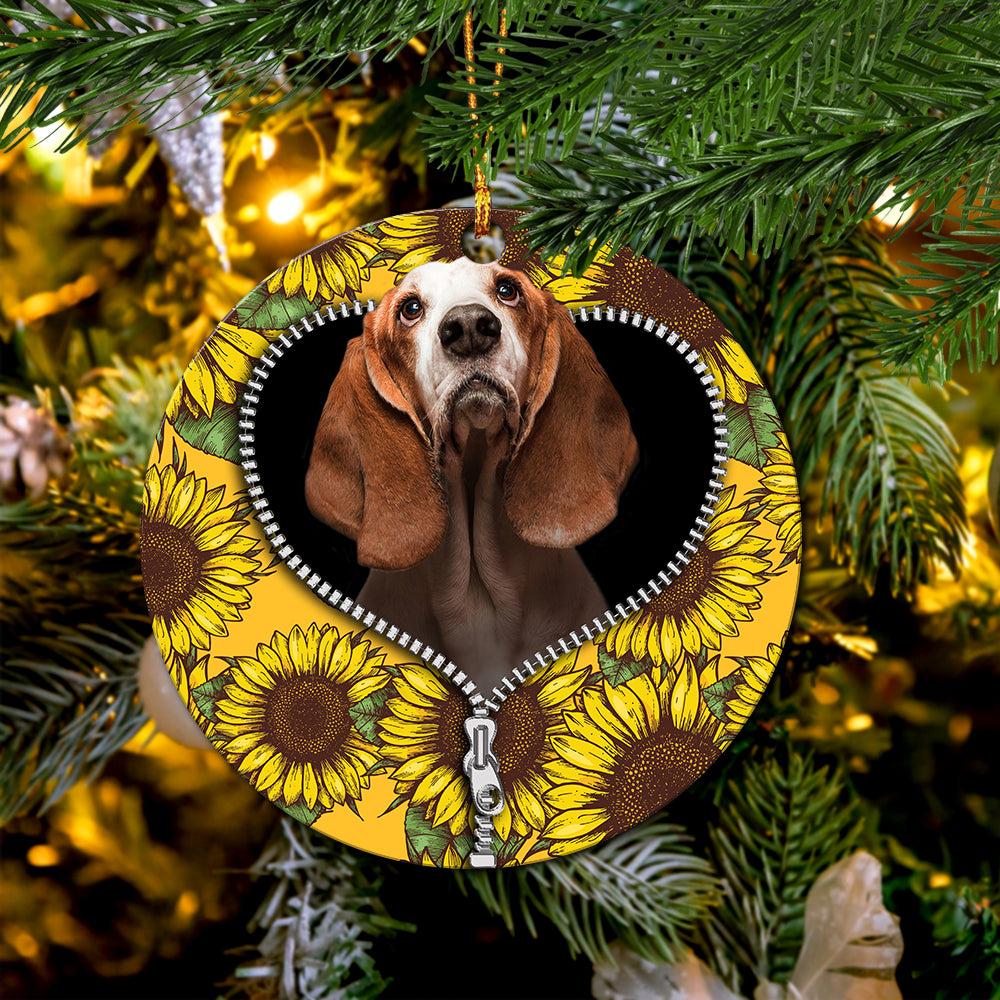 Basset Hound Sunflower Zipper Mica Circle Ornament Perfect Gift For Holiday Perfect And Unique Gifts For Family On Christmas