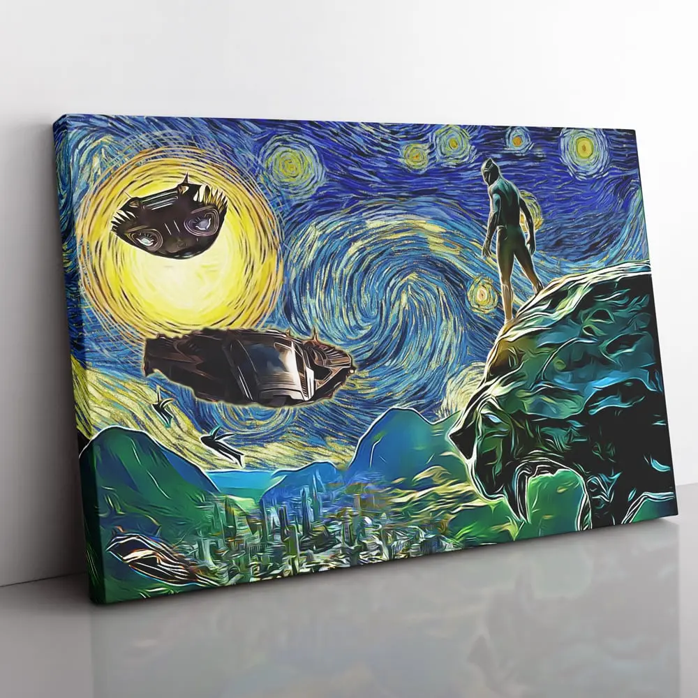 Black Panther Starry Night Wakanda Canvas Print Wall Art Canvas Christmas Gift For Son Daughter