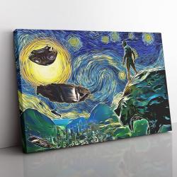 Black Panther Starry Night Wakanda Canvas Print Wall Art Canvas Christmas Gift For Son Daughter