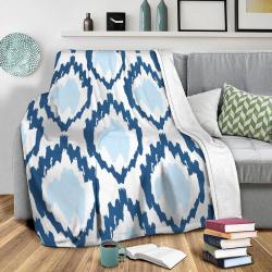 Bohemian Indigo Ikat Fleece Throw Blanket Meaningful Gift For Halloween Christmas