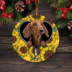 Brown Dachshund Sunflower Zipper Mica Circle Ornament Perfect Gift For Holiday Perfect And Unique Gifts For Family On Christmas