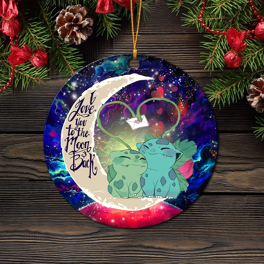 Bulbasaur Couple Pokemon Love You To The Moon Galaxy Mica Circle Ornament Perfect Gifts For Family On Christmas