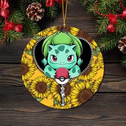 Bulbasaur Pokemon Sunflower Zipper Mica Circle Ornament Perfect Gift For Holiday Perfect And Unique Gifts For Family On Christmas