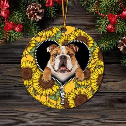 Bull Dog Sunflower Zipper Mica Circle Ornament Perfect Gift For Holiday Perfect And Unique Gifts For Family On Christmas