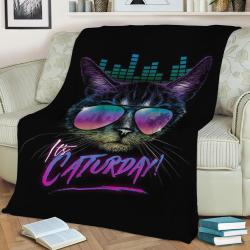 Caturday! Fleece Throw Blanket Meaningful Gift For Halloween Christmas