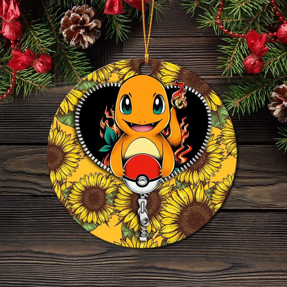 Charmander Pokemon Sunflower Zipper Mica Circle Ornament Perfect Gift For Holiday Perfect And Unique Gifts For Family On Christmas