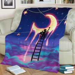 Crescent Moon Star Dream Fleece Throw Blanket Meaningful Gift For Halloween Christmas