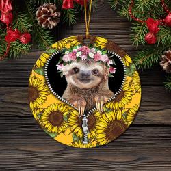 Cue Sloth Sunflower Zipper Mica Circle Ornament Perfect Gift For Holiday Perfect And Unique Gifts For Family On Christmas