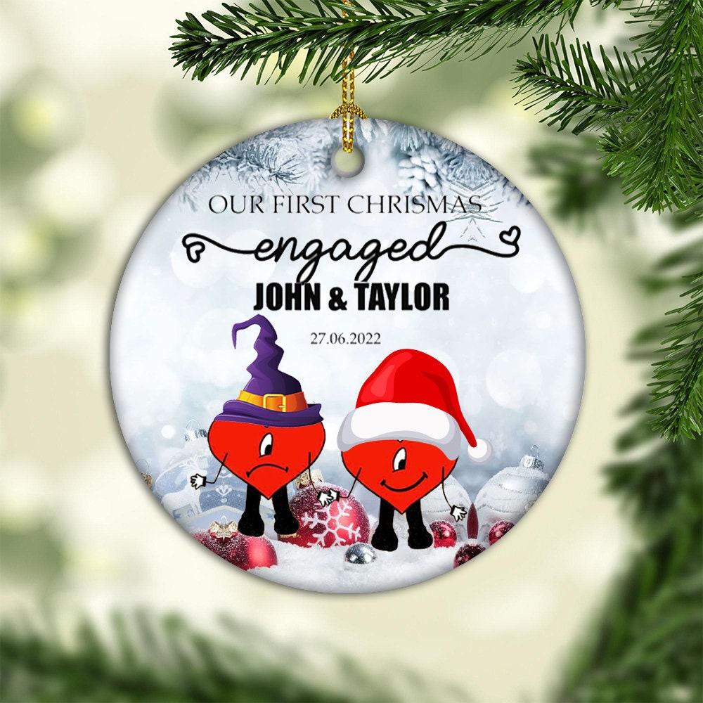 Custom First Engaged Christmas Ornament 2022 Xmas Perfect And Unique Gifts For Family On Christmas